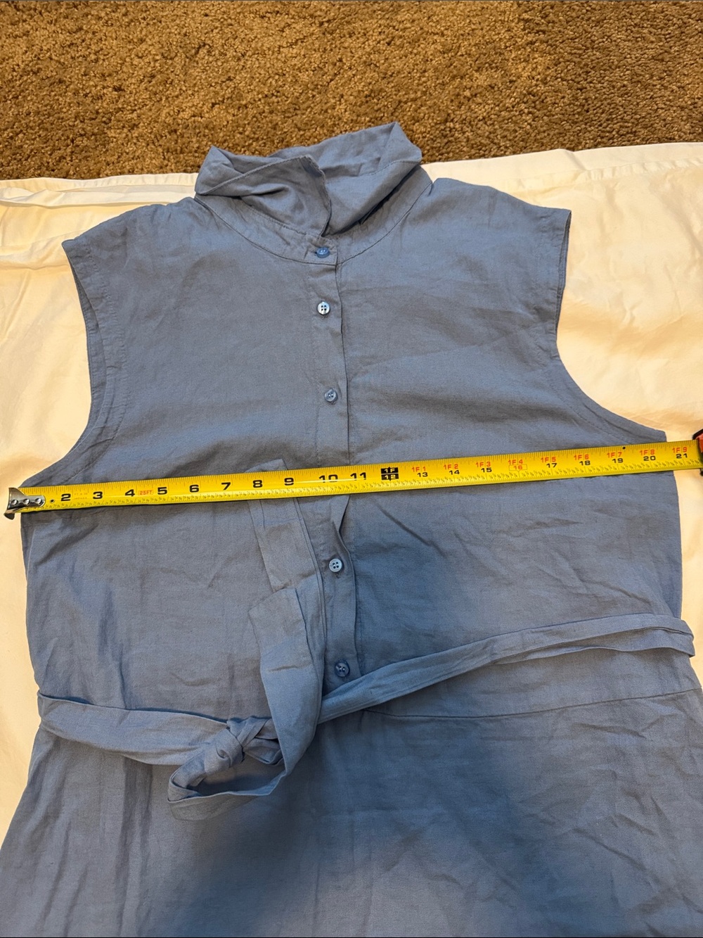 Magari Made in Italy Blue Linen Sleeveless Belted Button Down Midi Dress XL - Picture 4 of 5